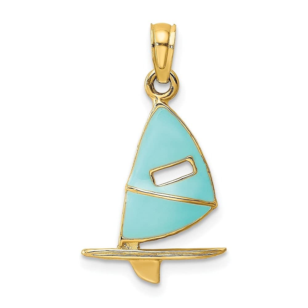 Auriga 14K Yellow Gold Aqua Enameled Surfboard Charm Pendant Necklace for Women - Perfect Beach Jewelry Gift for Surfers & Ocean Lovers