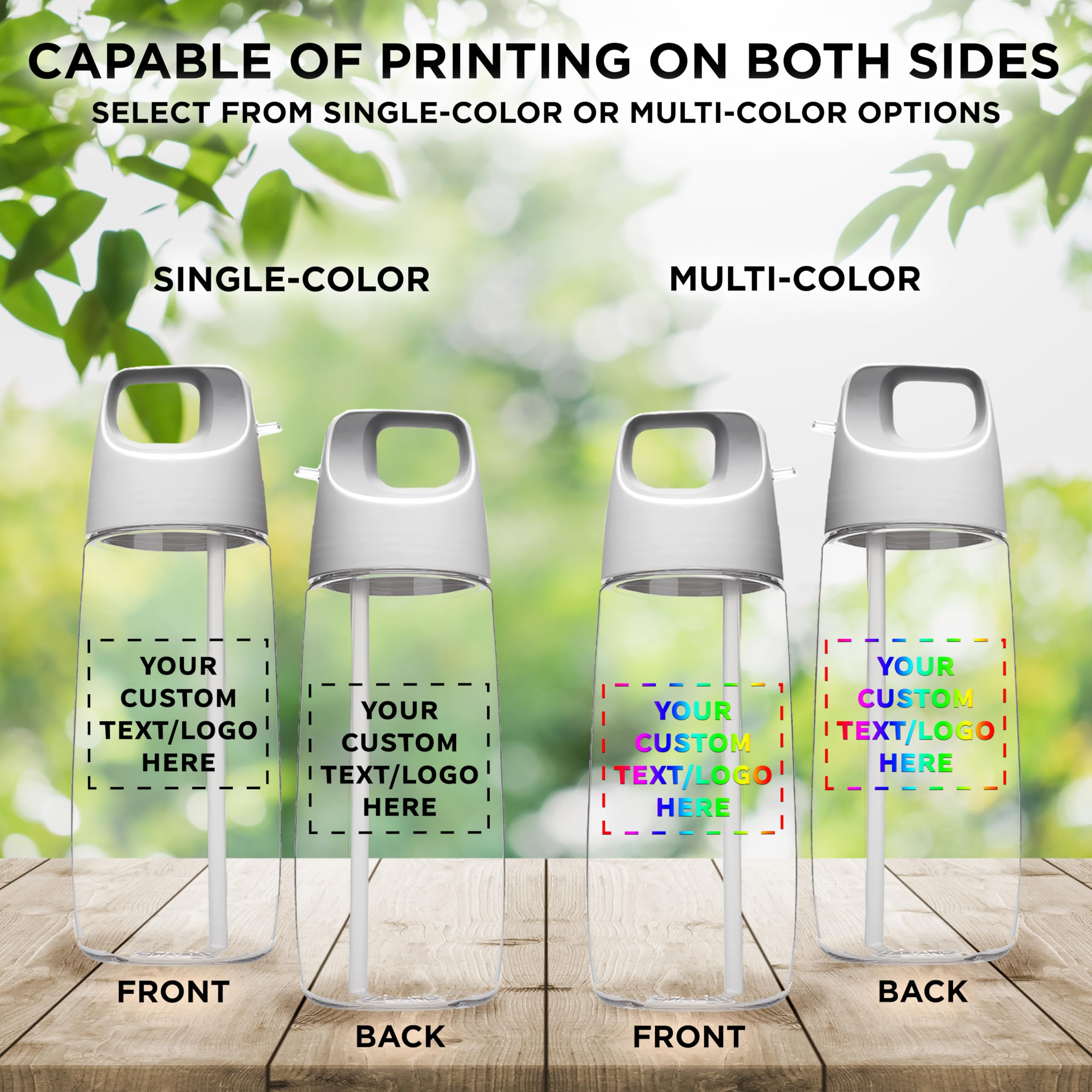 12 Pack 27oz Tritan Plastic Water Bottles with Straw - Custom Text & Logo - BPA Free, Leak Proof - Perfect for Gym, School, Office & Outdoor Activities - Silver Accent Cube Design