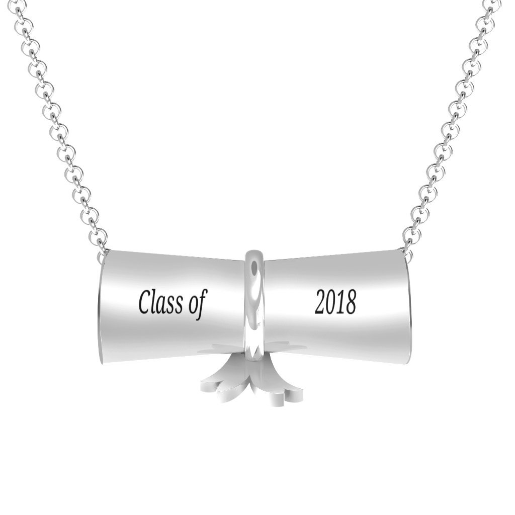 Personalized Sterling Silver Engravable Graduation Scroll Pendant Necklace - Custom Name & Date Gift for High School & College Graduates - Perfect for Commencement Ceremonies & Graduation Parties
