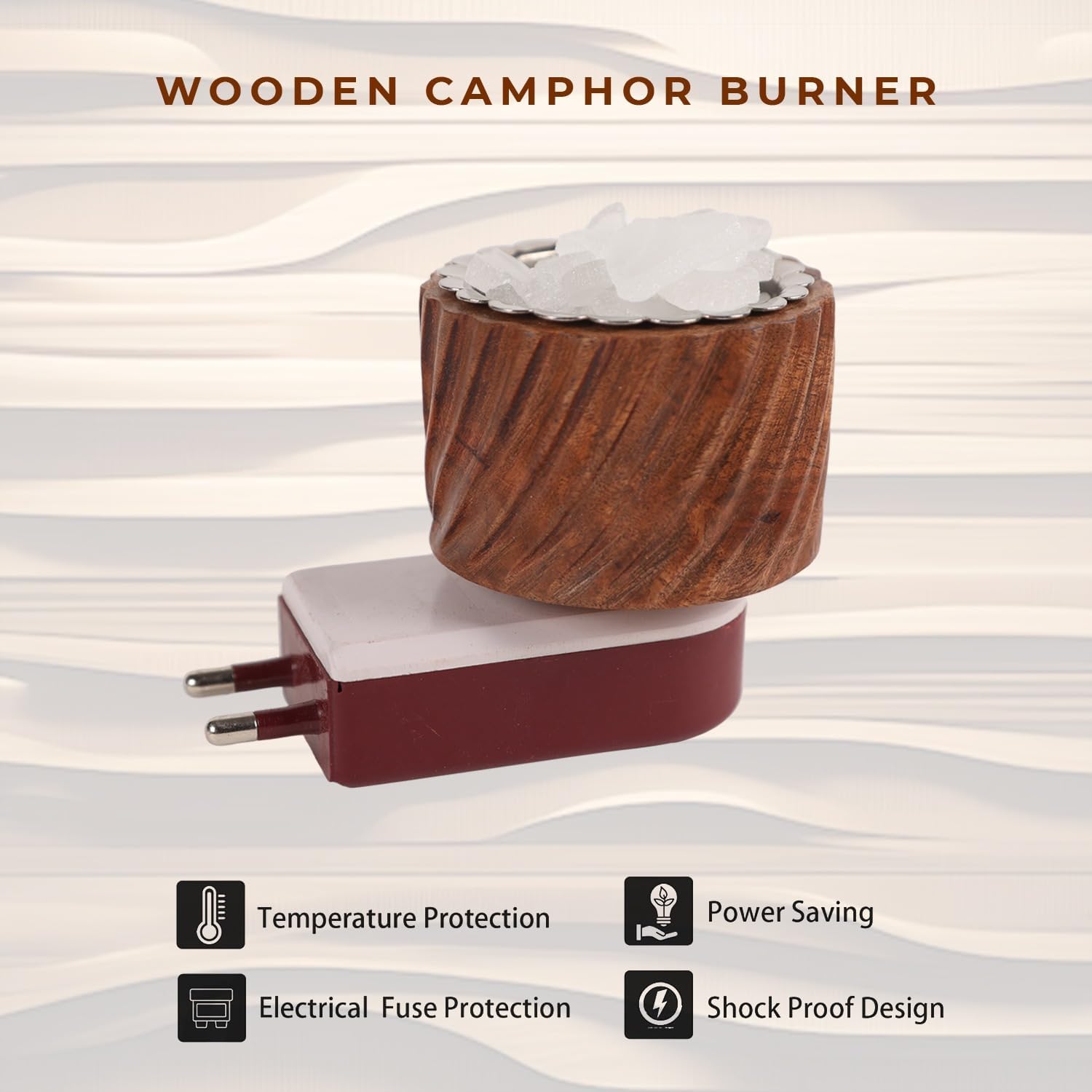 Premium Wooden Kapur Dani Bhimseni/Kapoor Diffuser - Natural Essential Oil & Bakhoor Burner with Camphor for Aromatherapy, Home Fragrance & Spiritual Relaxation | Perfect for Meditation, Yoga & Stress Relief
