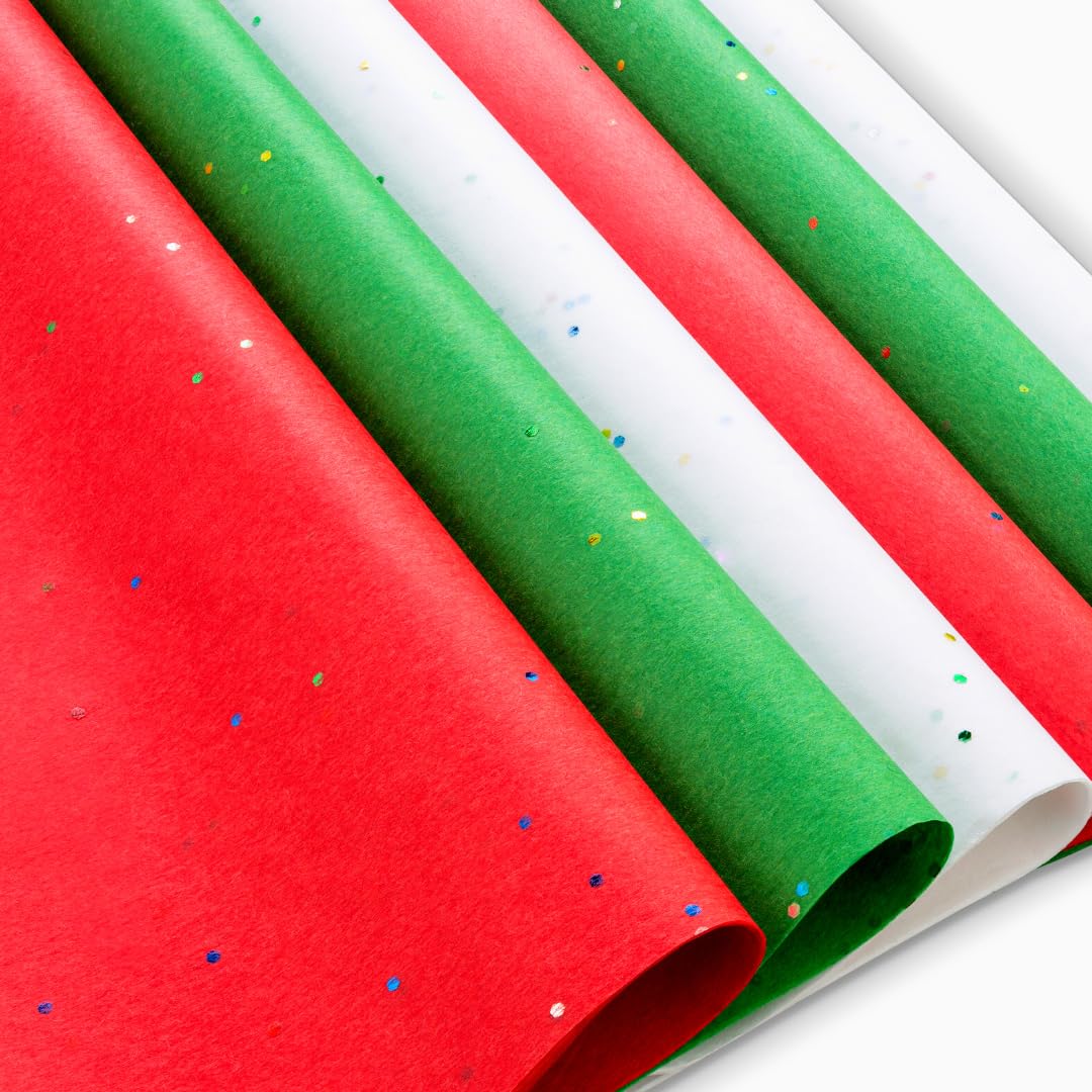 100 Sheets Christmas Tissue Paper - Red Green White Glitter Wrapping Paper for Gift Bags, Presents & Holiday Decor (20