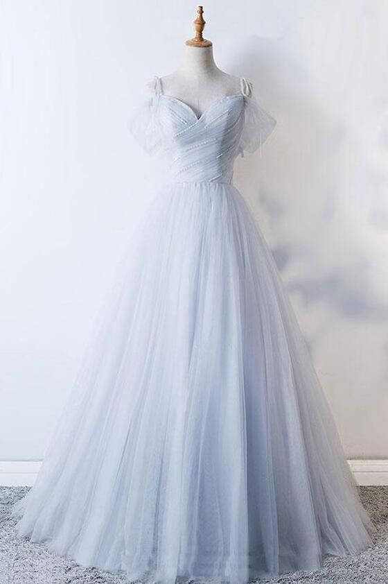 Elegant A-Line V-Neck Blue Tulle Long Prom Dress J4407 | Formal Evening Gown for Homecoming, Ball, Wedding & Special Occasions