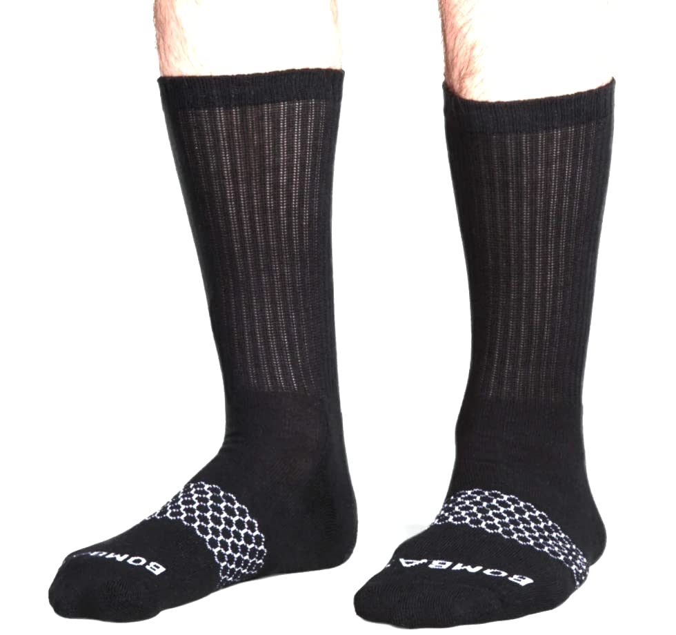 Bombas Calf Crew Socks for Men - 5 Pack Black X-Large (Size 12-15) - Ultra Soft, Cushioned & Arch Support - Perfect for Running, Hiking & Everyday Comfort
