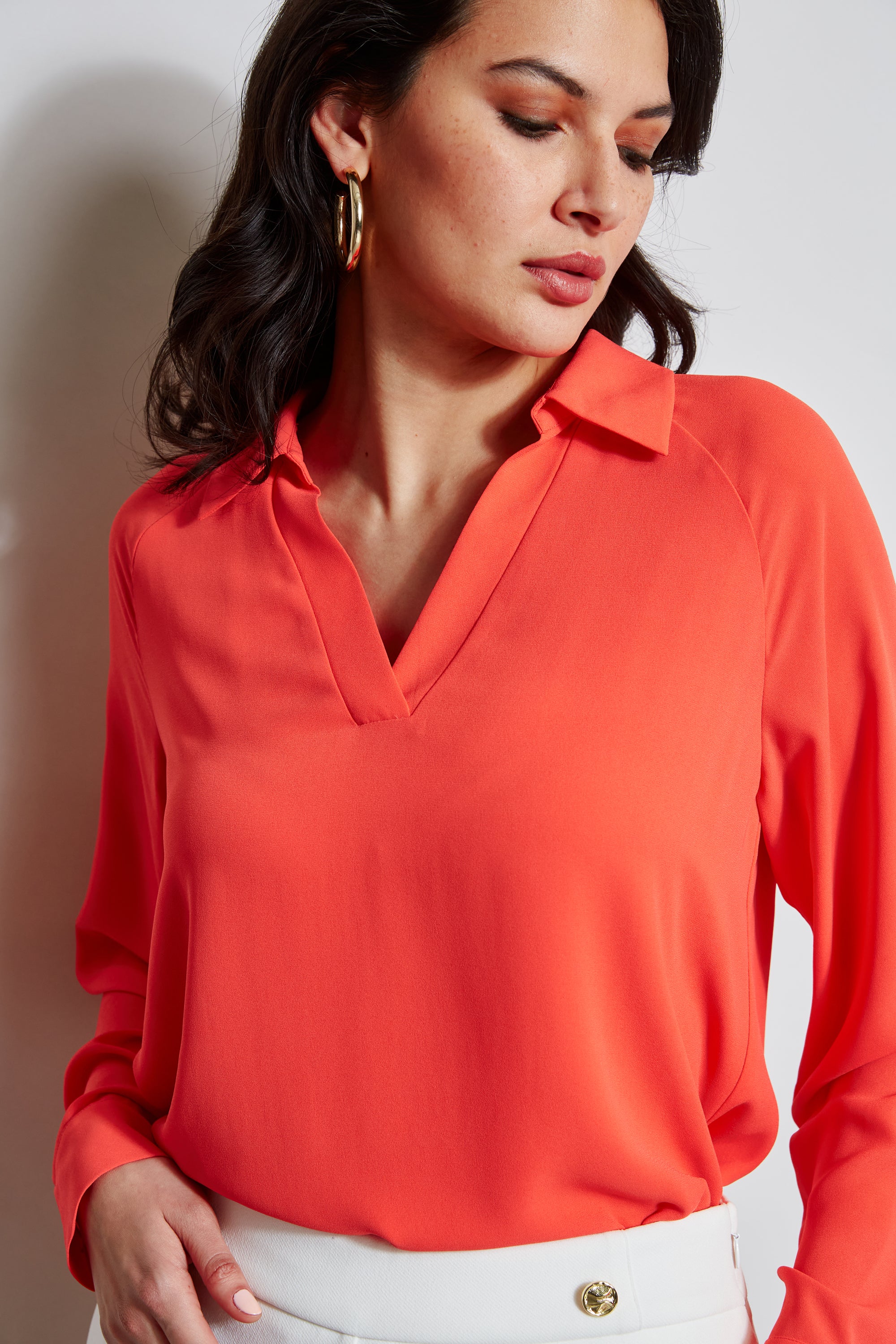 Tahari Women's Split Neck Long Sleeve Blouse - Elegant Office Wear & Casual Chic Top for Work and Everyday Style