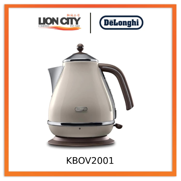 DeLonghi KBOV2001 1.7L Icona Vintage Electric Kettle - Retro Style Stainless Steel Water Boiler for Tea, Coffee & Kitchen Use