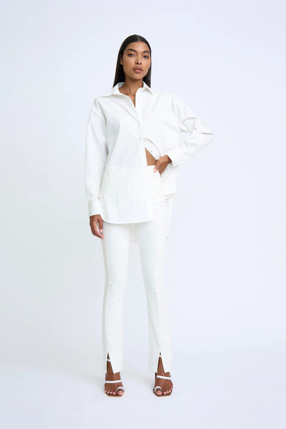 DIAMANTE SPOT SHIRT IVORY - Elegant Women's Blouse with Rhinestone Details for Party, Wedding & Special Occasions
