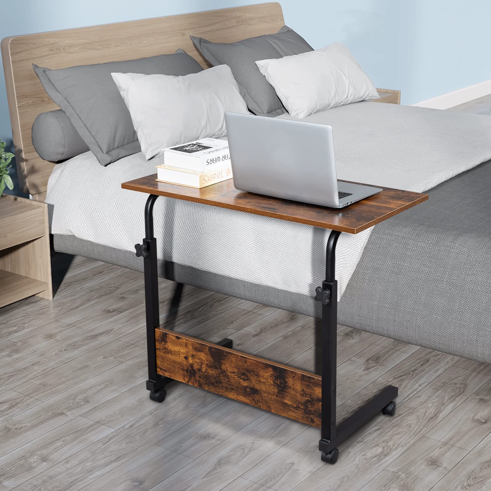 Adjustable Height Rolling Side Table with Wheels - 31.5