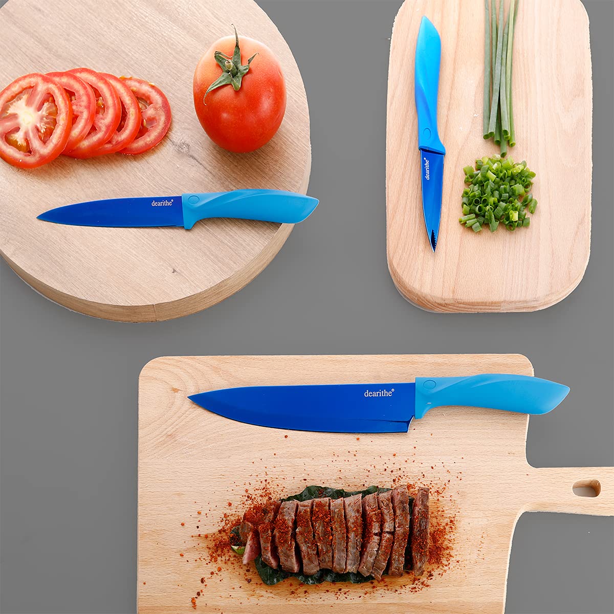 7-Piece High Carbon Stainless Steel Kitchen Knife Set with Knife Block & Sharpener - Professional Chef Knives with Acrylic Block, Titanium Blue Plating for Rust Protection - Perfect for Home Cooking, Restaurant Use & Gift Giving