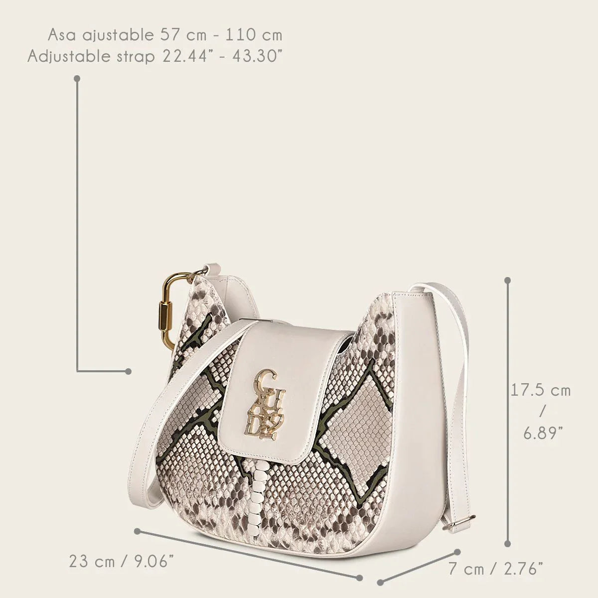 BOD88PI Women's Cuadra White Fashion Python Crossbody Bag - Stylish & Trendy Purse for Everyday Use, Parties & Special Occasions