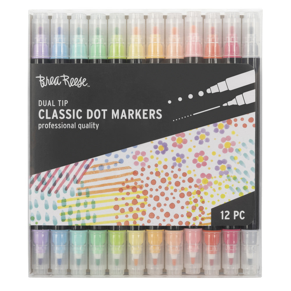 Brea Reese Classic Dual Tip Dot Markers - 12 Pack with 24 Vibrant Colors for Kids Art Projects, Classroom Activities & DIY Crafts