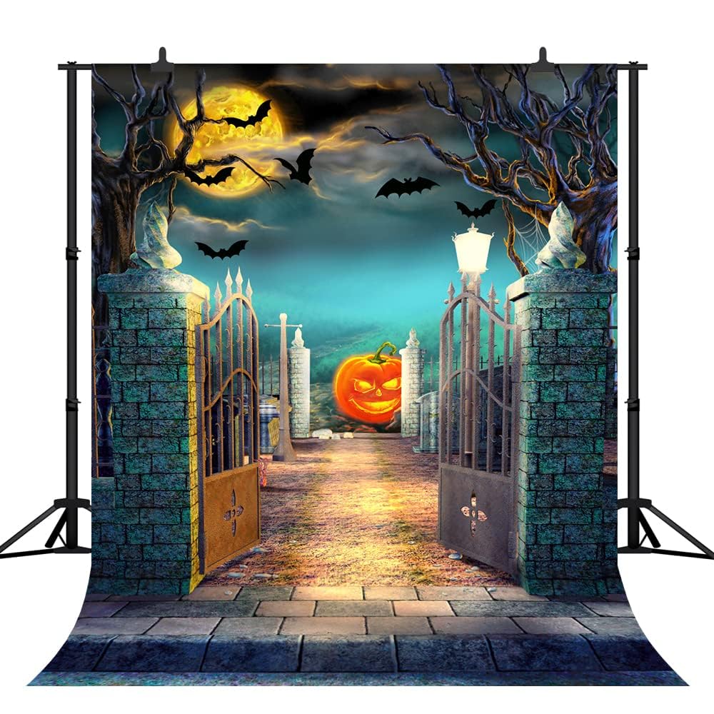 5x7FT Halloween Party Backdrop - Spooky Moon Night & Haunted House Scene with Pumpkins & Bats Photography Background for Kids, Adults, Family Portraits, Birthday Parties - Perfect for Halloween Decorations, Photo Booths & Themed Events (SCO310A)
