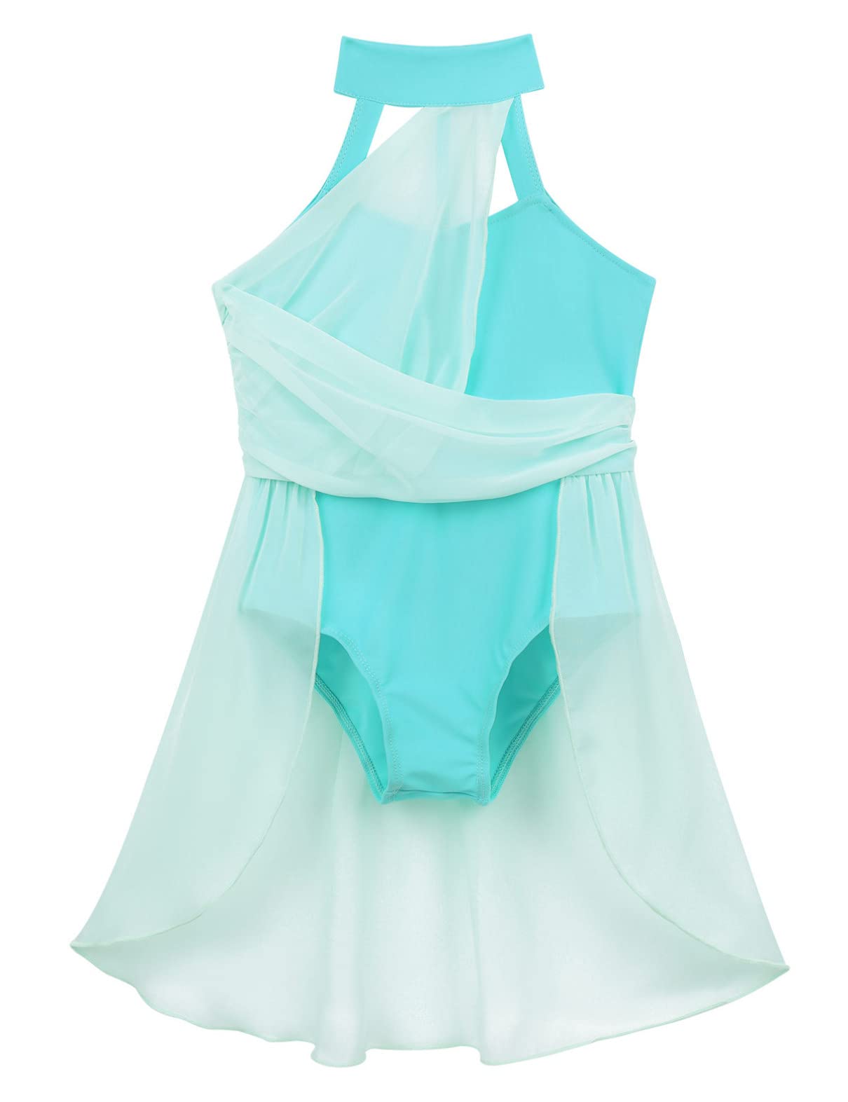 Sxiwei Girls Ballet Dance Leotard - Halter Neck Chiffon One Piece Contemporary Lyrical Dance Dress for Ballroom, Performance & Competition