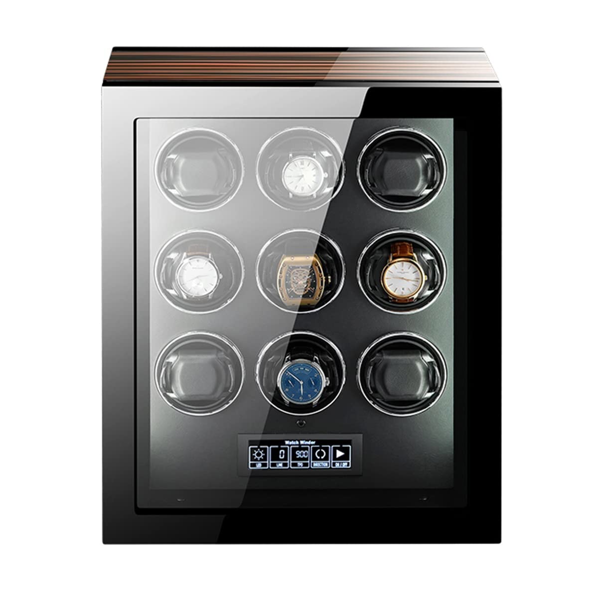 Premium Wooden Automatic Watch Winder Box for 9 Watches - Intelligent LED/LCD Display, Ultra-Quiet Individual Motors & Adjustable Watch Pillows - Perfect for Watch Collectors & Luxury Timepiece Storage