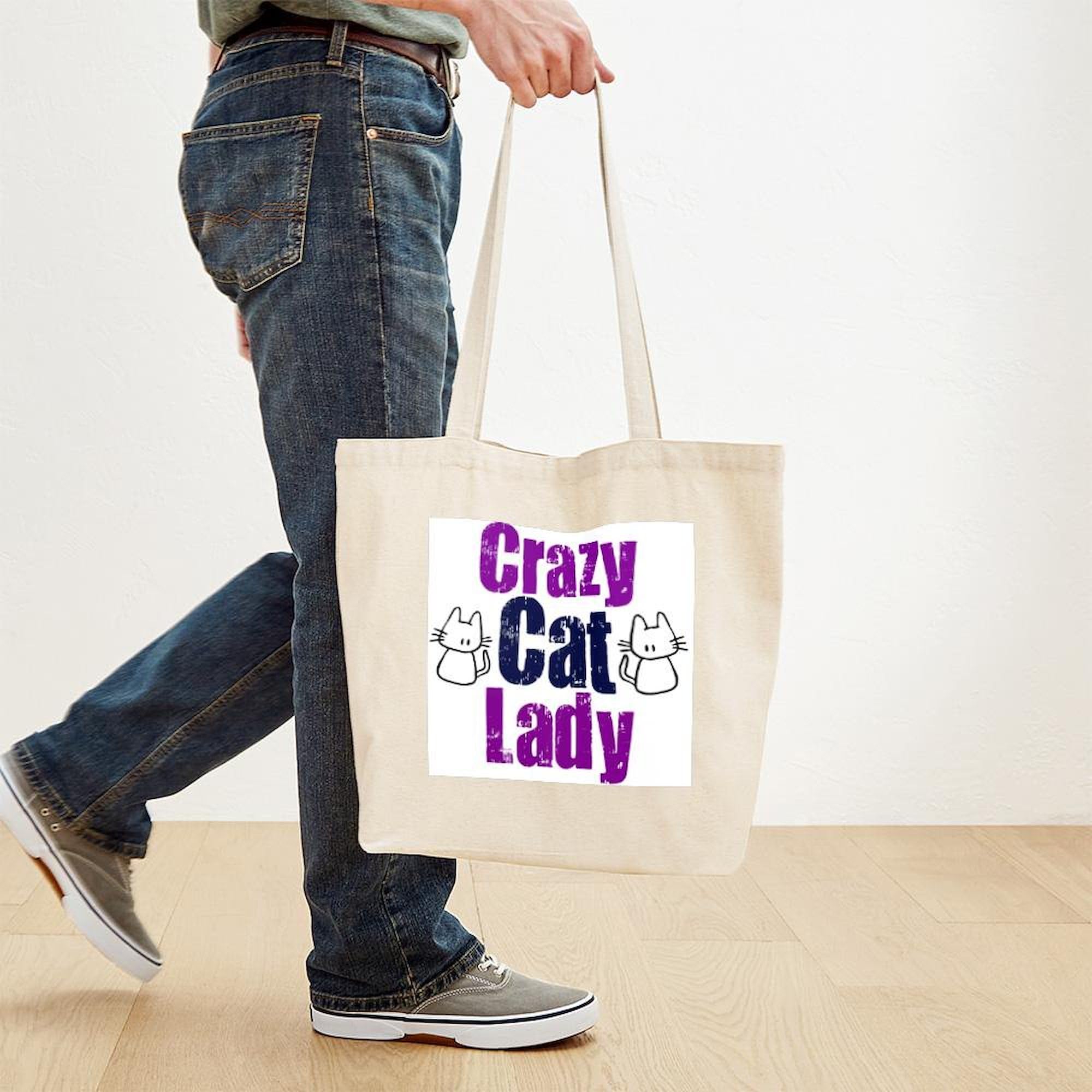 Crazy Cat Lady Tote Bag - Natural Canvas Reusable Shopping Bag for Women | Perfect for Groceries, Beach Trips & Cat Lovers Gift