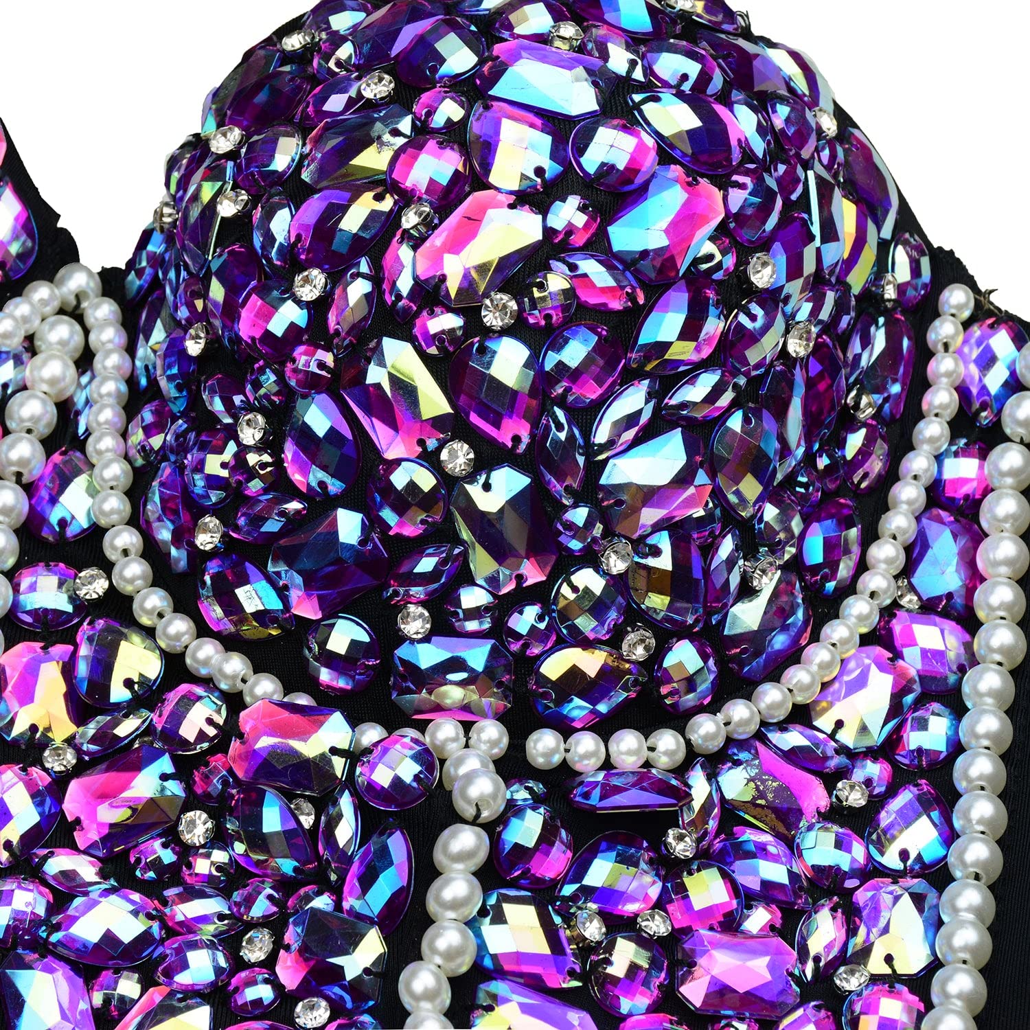 ELLACCI Women's Rhinestone Bustier Crop Top - Sexy Glitter Corset Bra for Club, Party & Night Out (Purple) | Perfect for Bachelorette, Date Night & Special Occasions