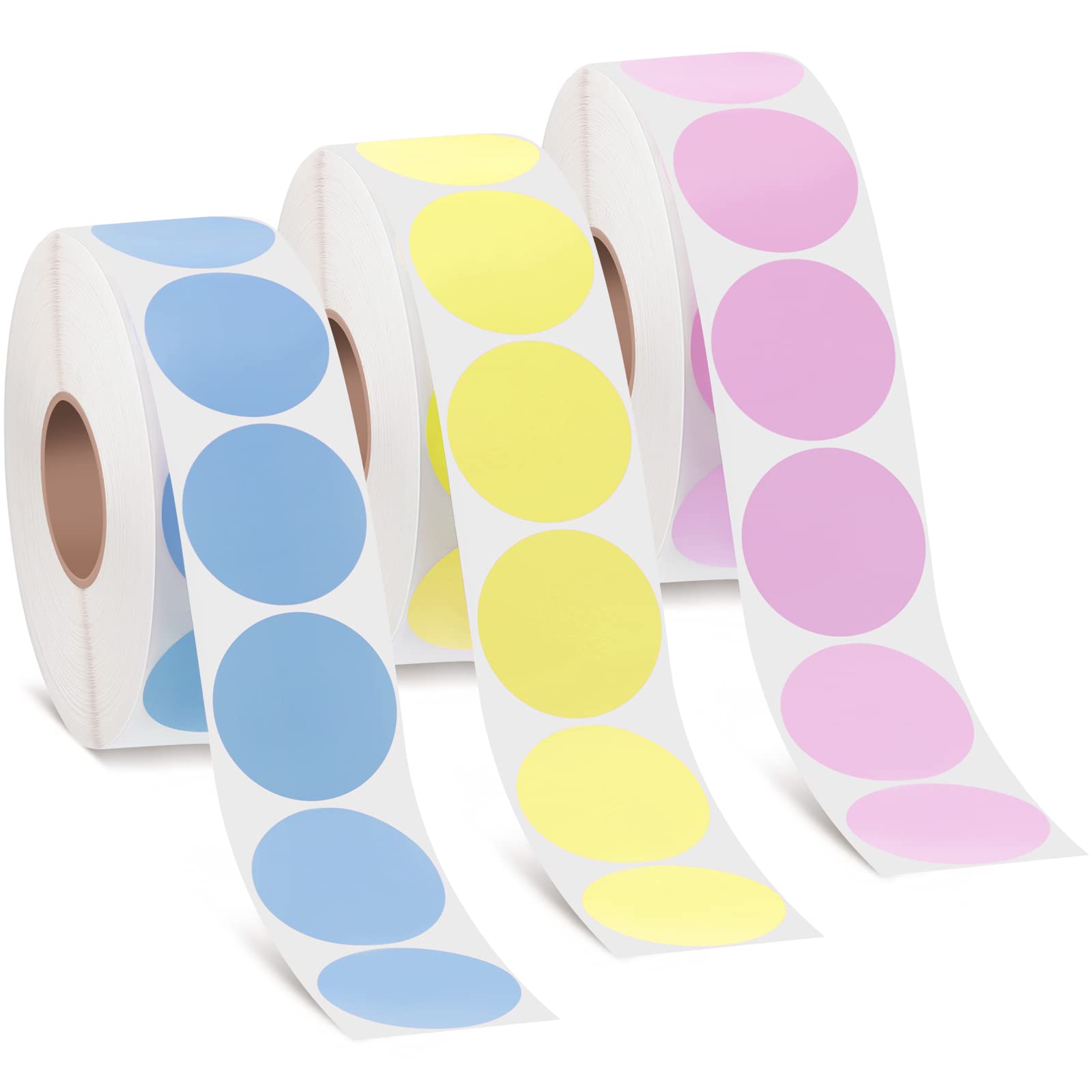 4500 Pcs 3 Rolls Round Direct Thermal Label Stickers - Printable Circle Self-Adhesive Labels for Shipping, Address & Small Business - DIY Logo Stickers in Yellow, Pink & Blue - Perfect for Ecommerce, Package Labeling & Craft Projects