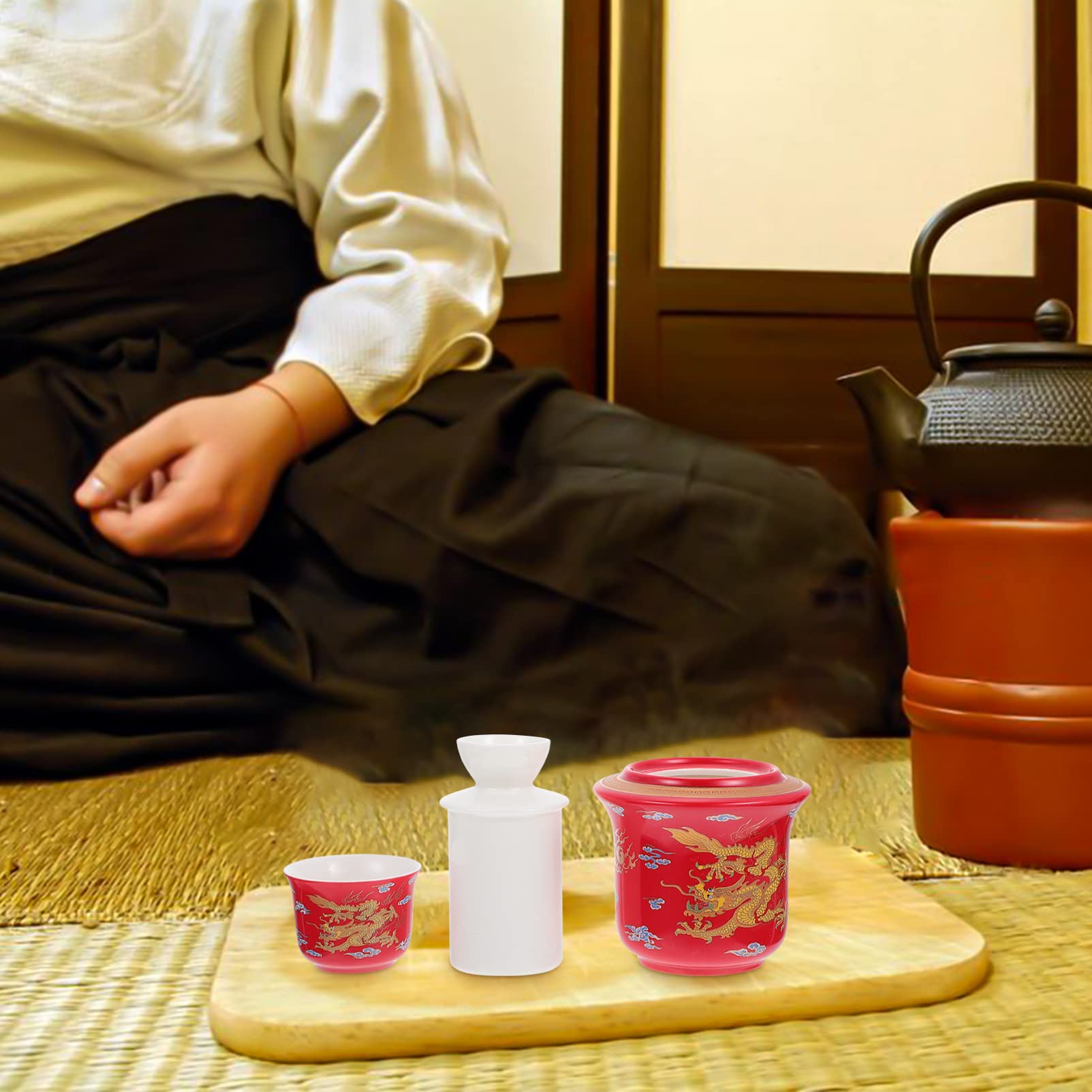 Traditional Japanese Ceramic Sake Warmer Bottle Set - Black Gourd-Shaped Porcelain Sake Server for Hot & Cold Drinks - Perfect for Japanese Restaurants, Home Entertaining & Gift Giving