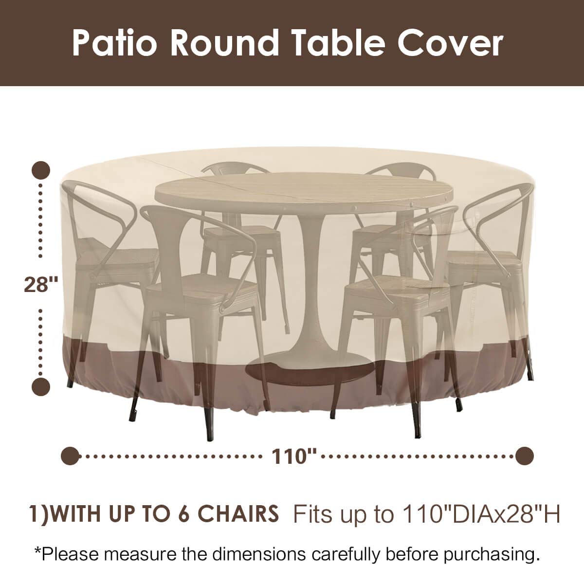 Vailge Round Patio Furniture Covers - 100% Waterproof Outdoor Table & Chair Set Covers - UV Resistant & Anti-Fading Protection - 110