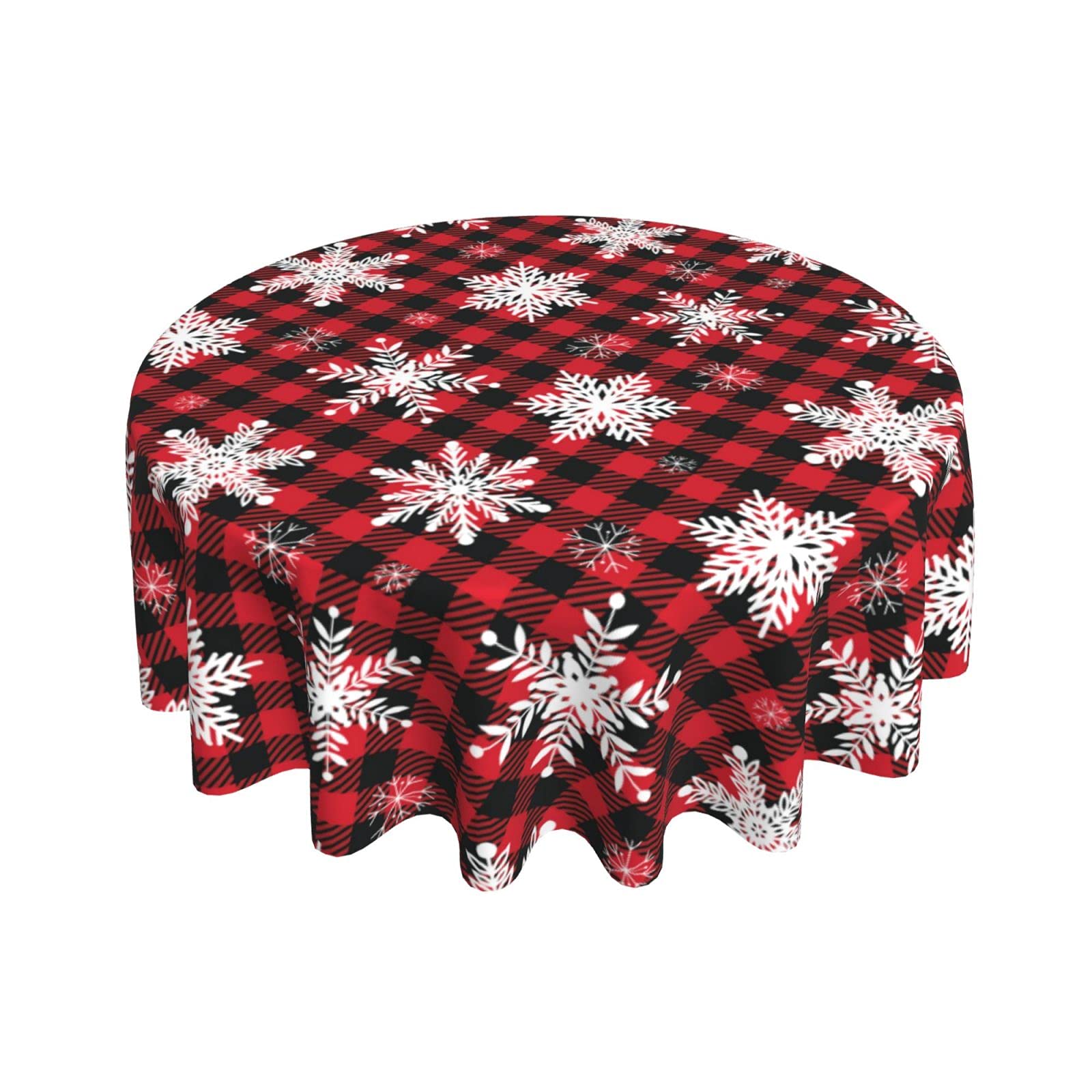 60 Inch Red Black Buffalo Plaid Christmas Tablecloth - Waterproof Polyester Holiday Table Cover with Snowflake Design for Dining Room, Kitchen, Party, Picnic & Patio Decor | Festive Winter & Xmas Decorations
