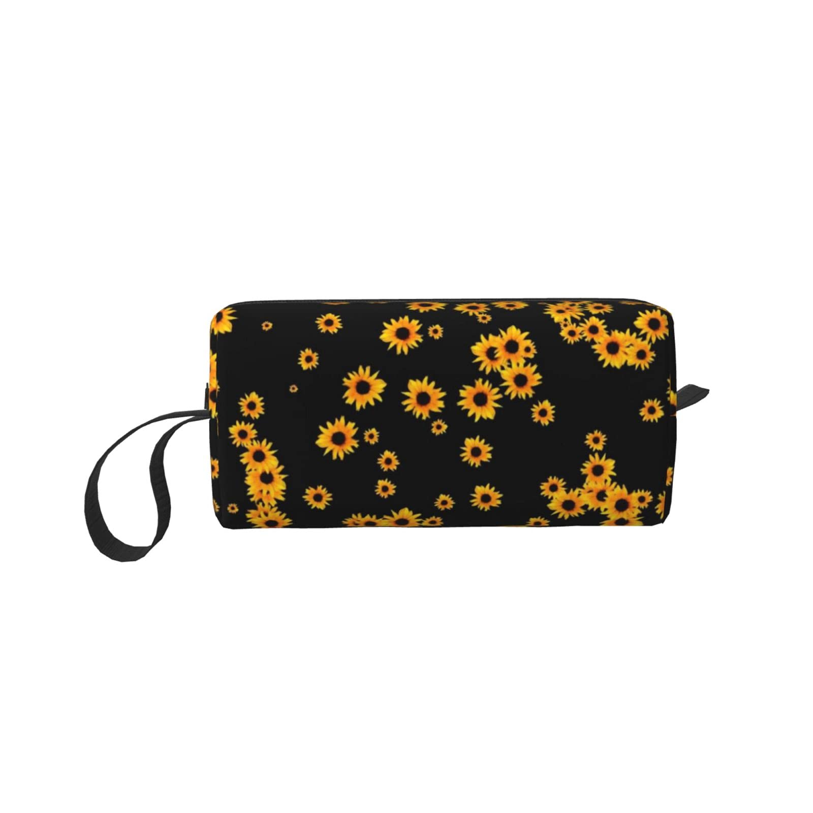 Sunflower Print Canvas Makeup Bag - Lightweight Cosmetic Organizer for Women & Men, Small Storage Pouch with Golden Zipper - Perfect Travel Toiletry Bag & Gift for Girls