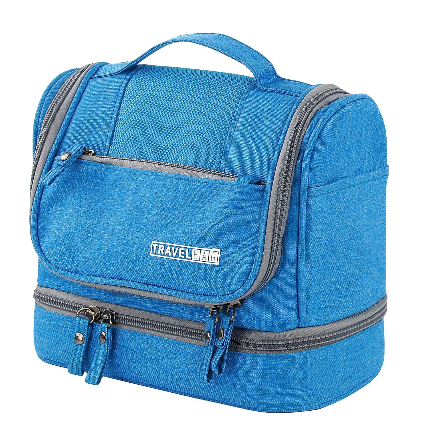 Large Travel Toiletry Bag for Women & Men - Waterproof Cosmetic Organizer with 2-Layer Dry/Wet Separation Design - Ideal for Bathroom, Gym, Camping & Air Travel (Blue)