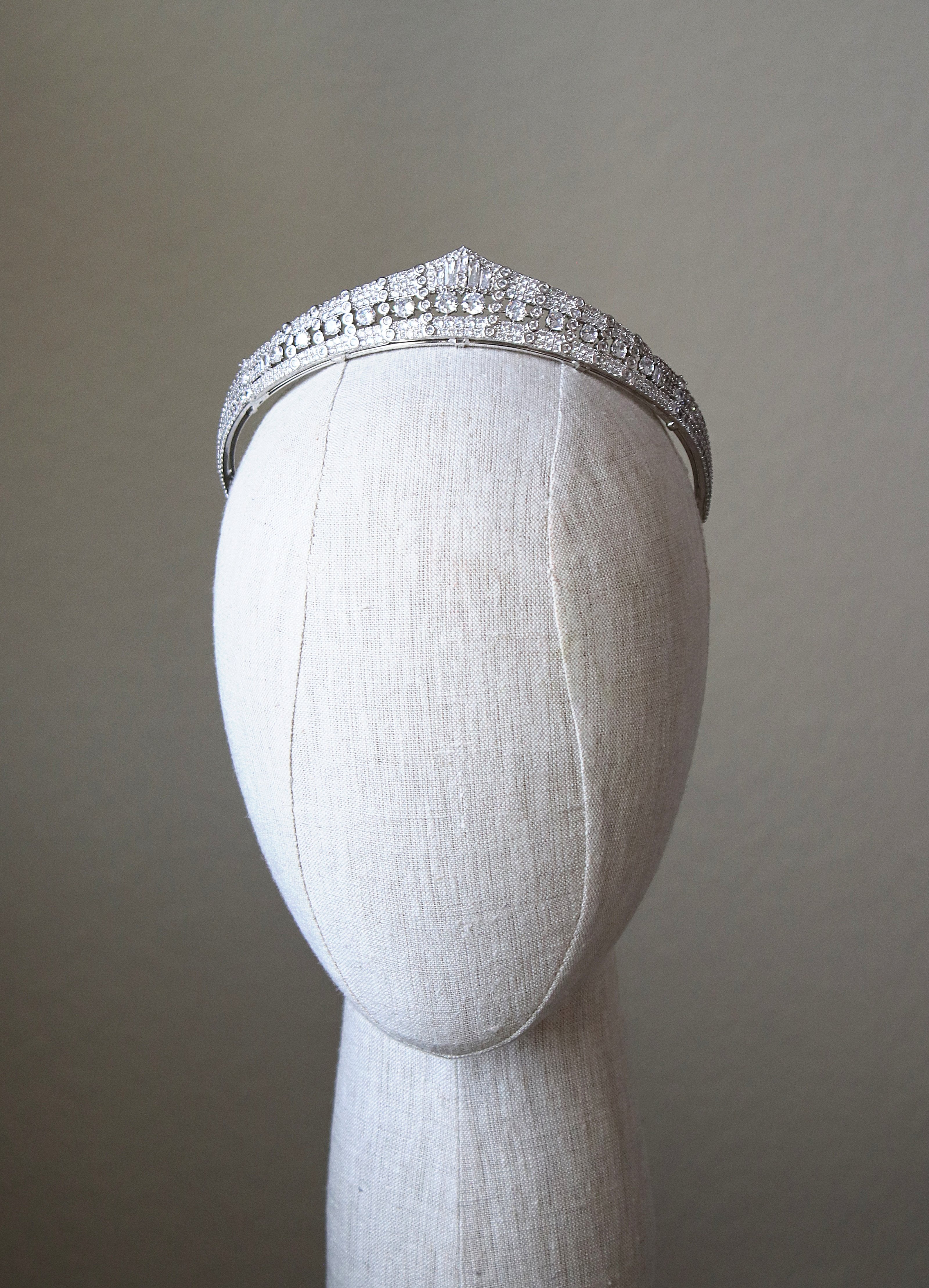 DUCHESS OF CALABRIA Simulated Diamond Royal Bridal Crown Tiara - Elegant Wedding Headpiece for Brides, Princess-Themed Parties & Costume Events