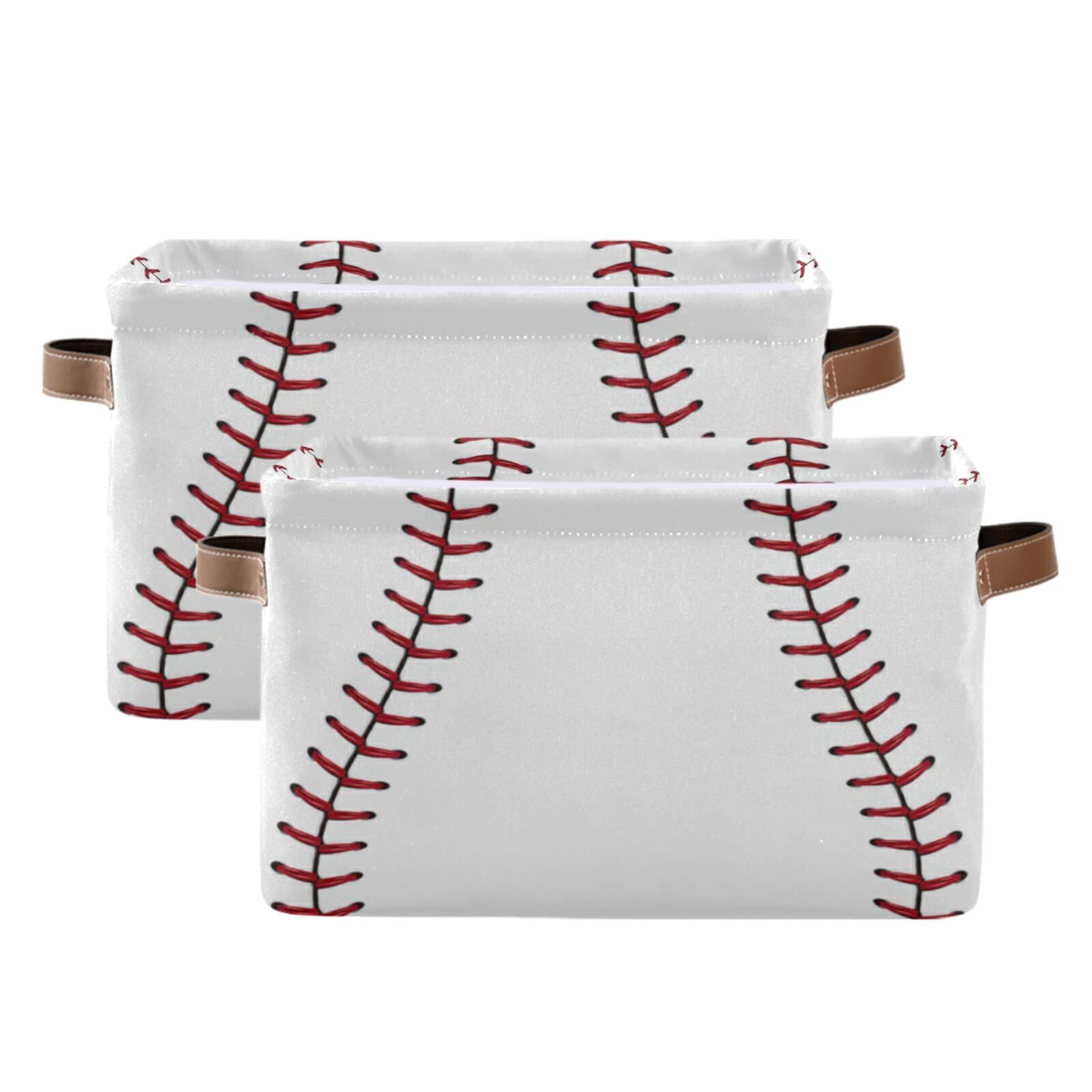 AUUXVA Collapsible Storage Bins with Handles - Baseball Print Decorative Basket Organizer for Nursery, Closet, Office, Home & Bedroom - Perfect for Toys, Books & Clothes Storage (1 Pack)