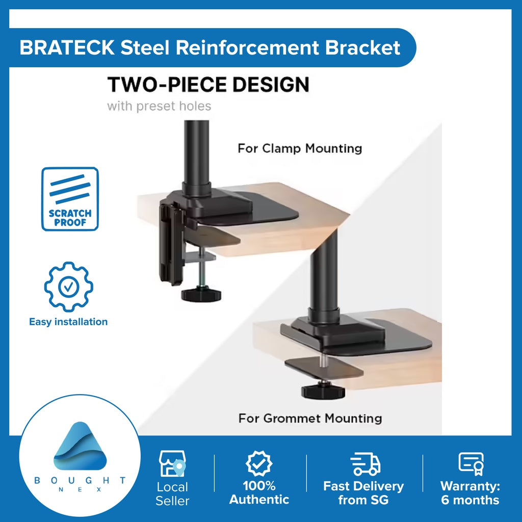 BRATECK Heavy Duty Steel Reinforcement Bracket - Monitor Mount Desk Stand with Tabletop Protection Plate | Prevents Desk Deformation | Ideal for Home Office, Gaming Setup & Workstation Organization