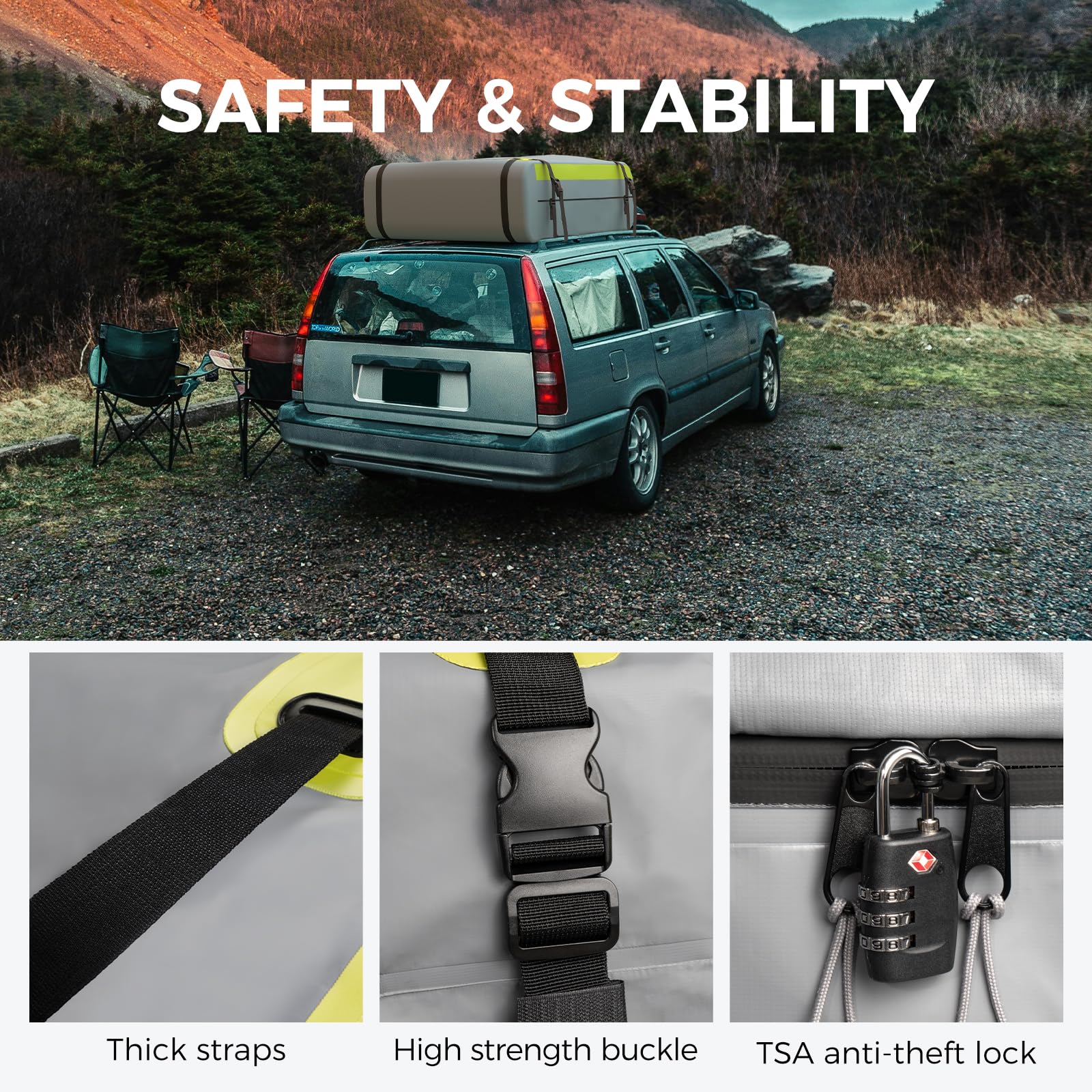 WELKIN Heavy Duty Waterproof Rooftop Cargo Carrier Bag - 15 Cubic Feet Car Roof Storage for All Vehicles (With/Without Rack) | Includes Anti-Slip Mat, 6 Door Hooks, TSA Lock & Storage Bag | Perfect for Road Trips, Camping & Outdoor Adventures