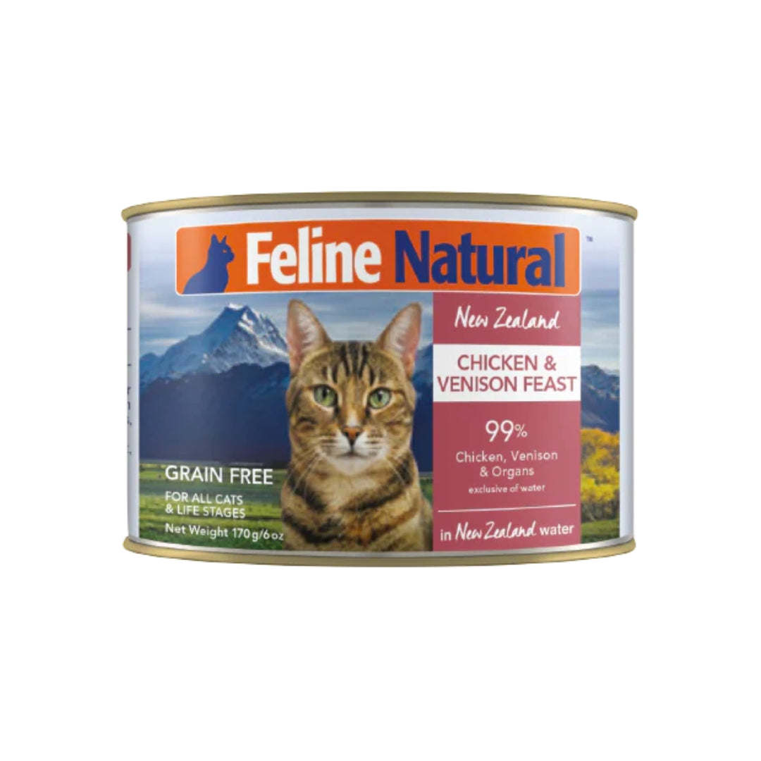 Feline Natural Grain-Free Cat Canned Food - Chicken & Venison Feast - 170g Wet Cat Food for Adult & Senior Cats - High Protein, All-Natural Ingredients - Perfect for Picky Eaters & Digestive Health