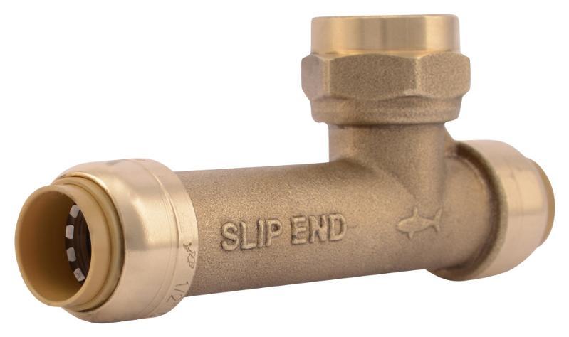 3/4 Inch x 3/4 Inch x 3/4 Inch FPT Center Slip Tee Fitting - Lead Free Brass Plumbing Connector (U3486LF) - SharkBite Compatible - Perfect for Water Supply Lines, PEX Tubing & DIY Plumbing Repairs