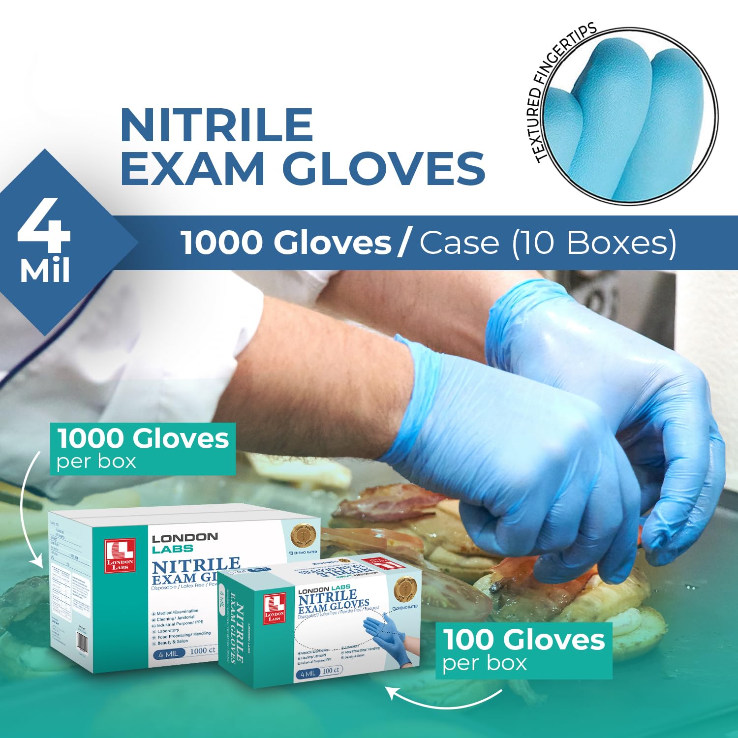 Premium Nitrile Exam Gloves - 4 Mil Thick, Chemo-Rated, Latex-Free & Powder-Free Disposable Gloves for Medical, Dental, Tattoo, Cleaning & Food Handling