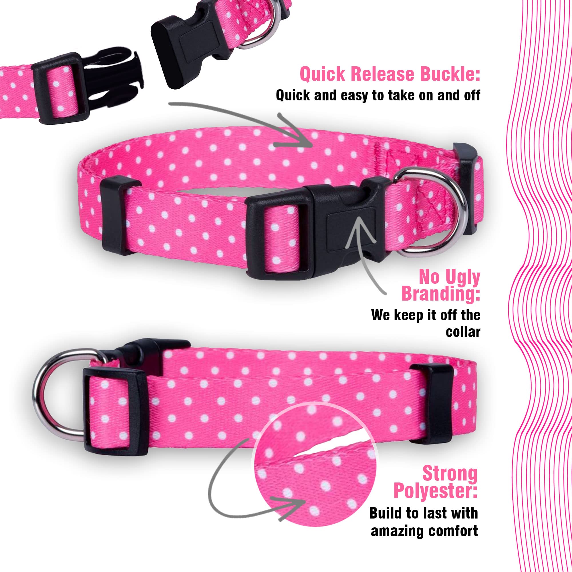 Native Pup Polka Dot Dog Collar - Adjustable Pet Collar for Small Medium Large Dogs - Cute Fabric Collar for Puppies & Adult Dogs - Perfect for Daily Walks, Training & Fashion Accessories