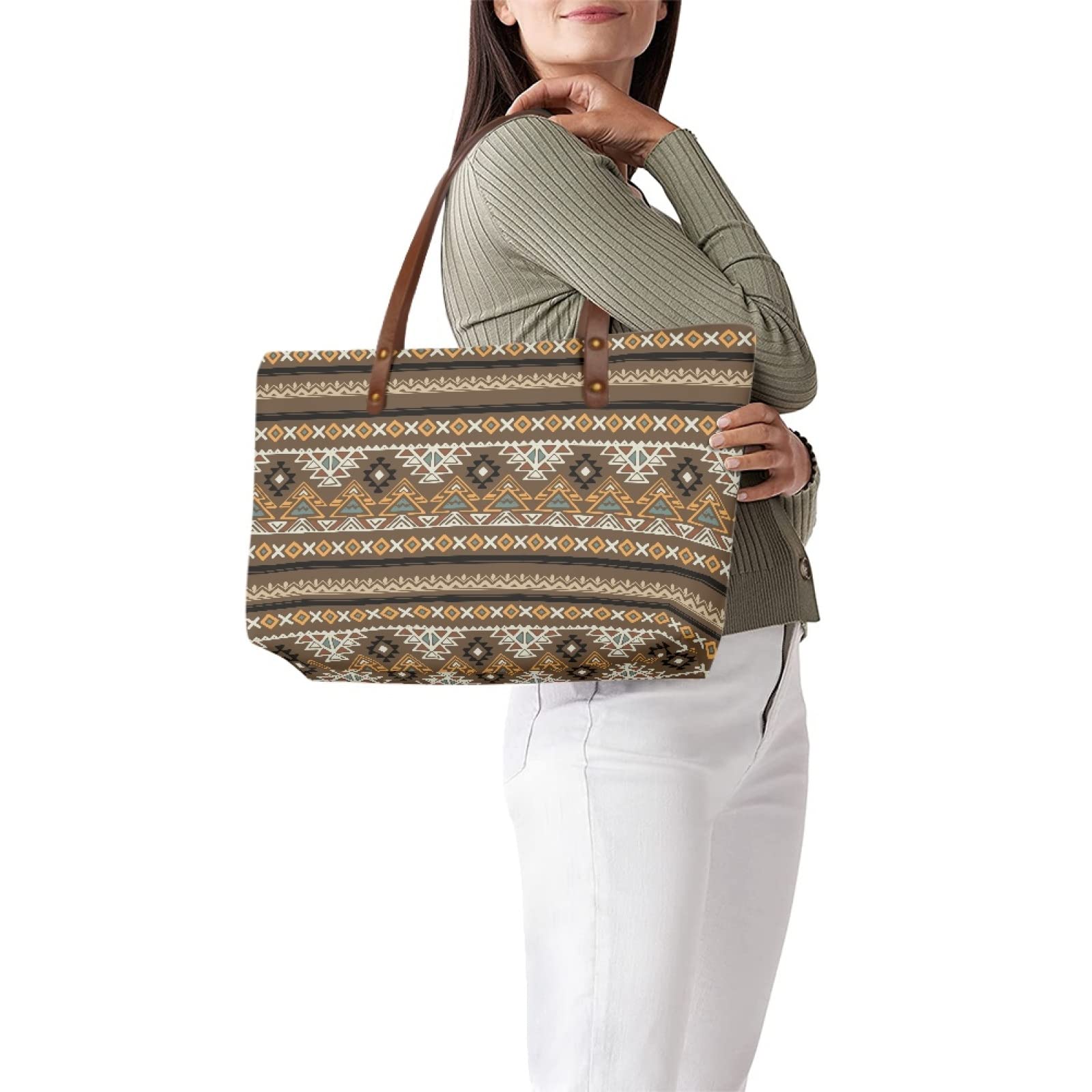 African Tribal Print Women's Tote Shoulder Bag - Ethnic Handmade Casual Purse for Work, Travel & Beach Accessories