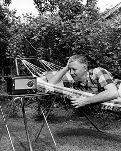 Man Relaxing in Hammock Listening to Radio - Vintage Poster Print 18x24 Inches - Perfect for Living Room, Bedroom, or Office Wall Decor