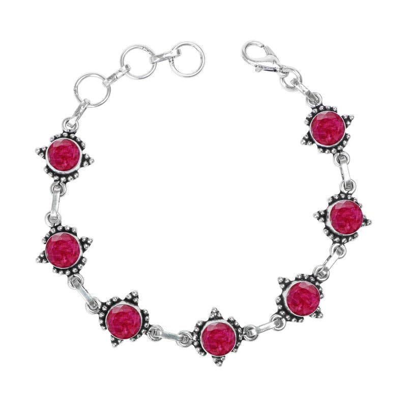 Ruby Gemstone Adjustable Bracelet for Women - Silver Overlay Handmade Jewelry Gift - Perfect for Everyday Wear, Special Occasions & Boho Fashion