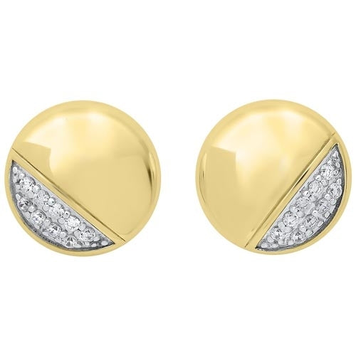 14K Yellow Gold Diamond Button Asymmetrical Stud Earrings (1/6ctw) - Elegant Everyday Wear & Special Occasion Jewelry Gift for Women