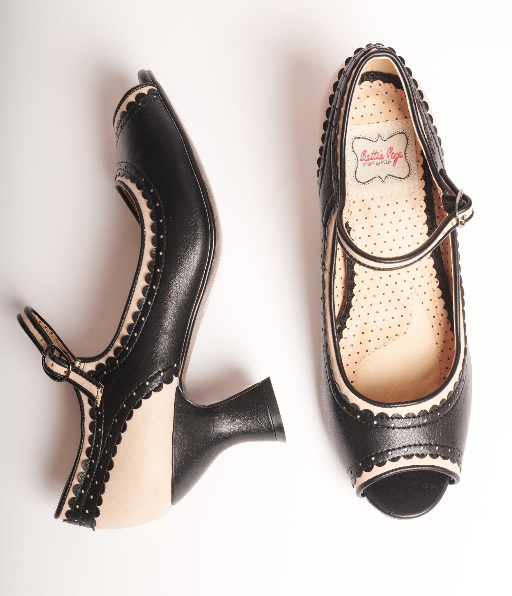 Bettie Page Black & Nude Peep Toe Lydia Heels - Vintage Retro High Heels for Women, Evening Party & Special Occasion Shoes