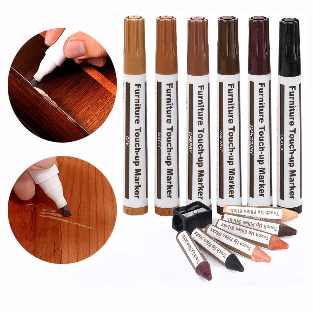 13-Piece Wood Repair Markers & Wax Sticks Set - Fix Scratches, Stains on Furniture, Floors, Tables, Bedposts - Essential for Carpenters & DIY Home Improvement | Perfect for Furniture Restoration & Scratch Repair