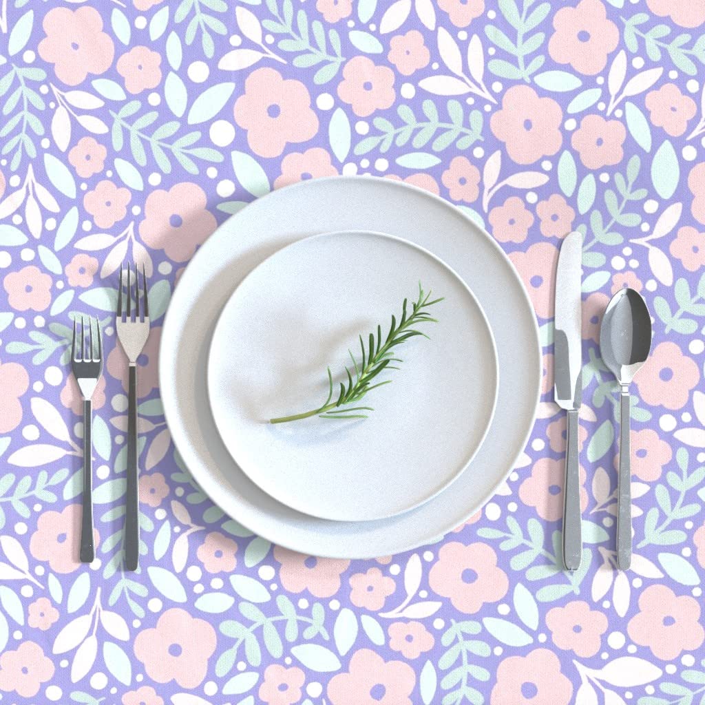 Custom Candy Ditsy Flowers Pink Purple Spring Baby Print Cotton Sateen Tablecloth 70