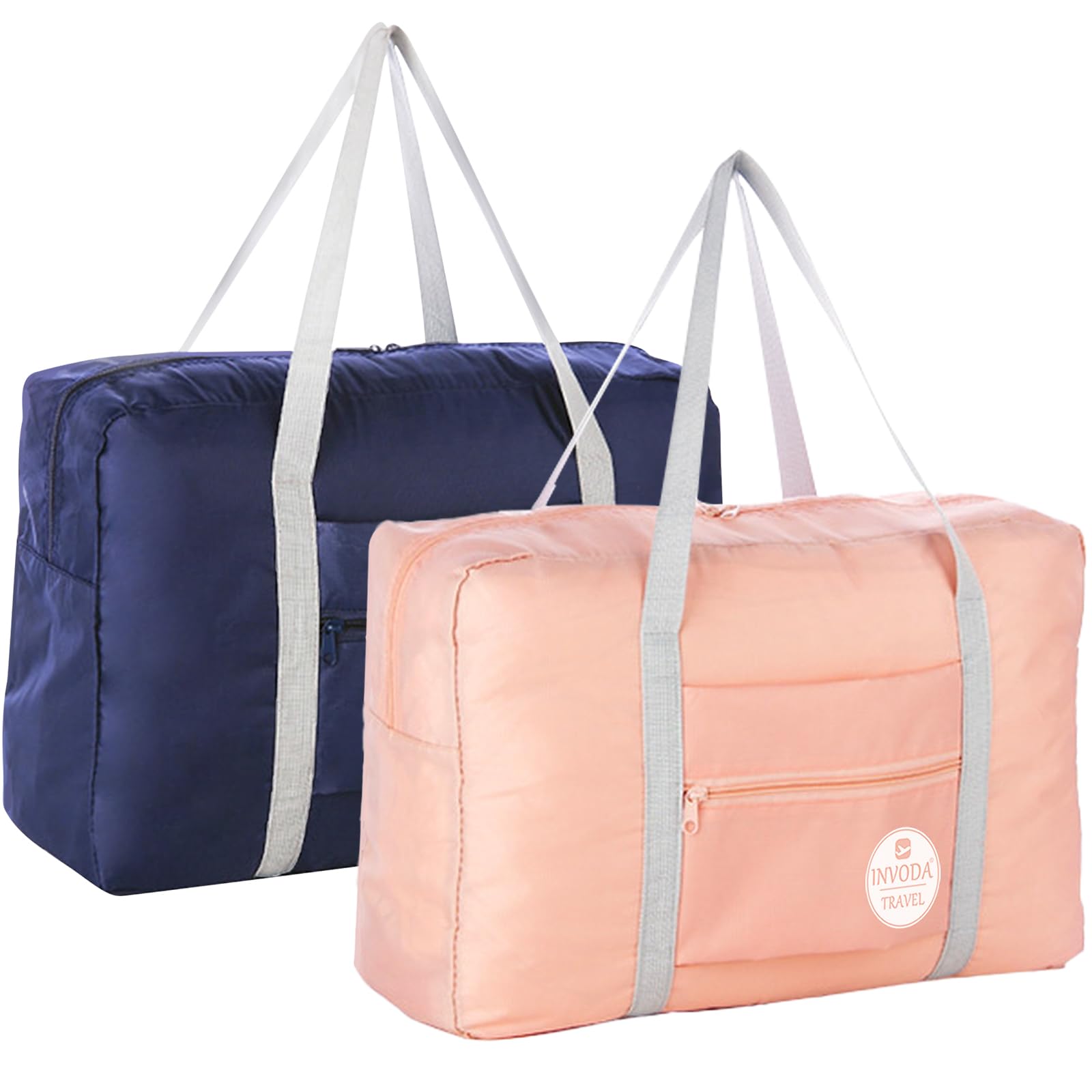 INVODA Foldable Travel Duffel Bag for Women & Men - Lightweight Gym Bag, Carry-On Luggage for Spirit Airlines, Weekender Overnight Bag - Perfect for Sports, Gym, Travel & Weekend Getaways (Blue & Pink)