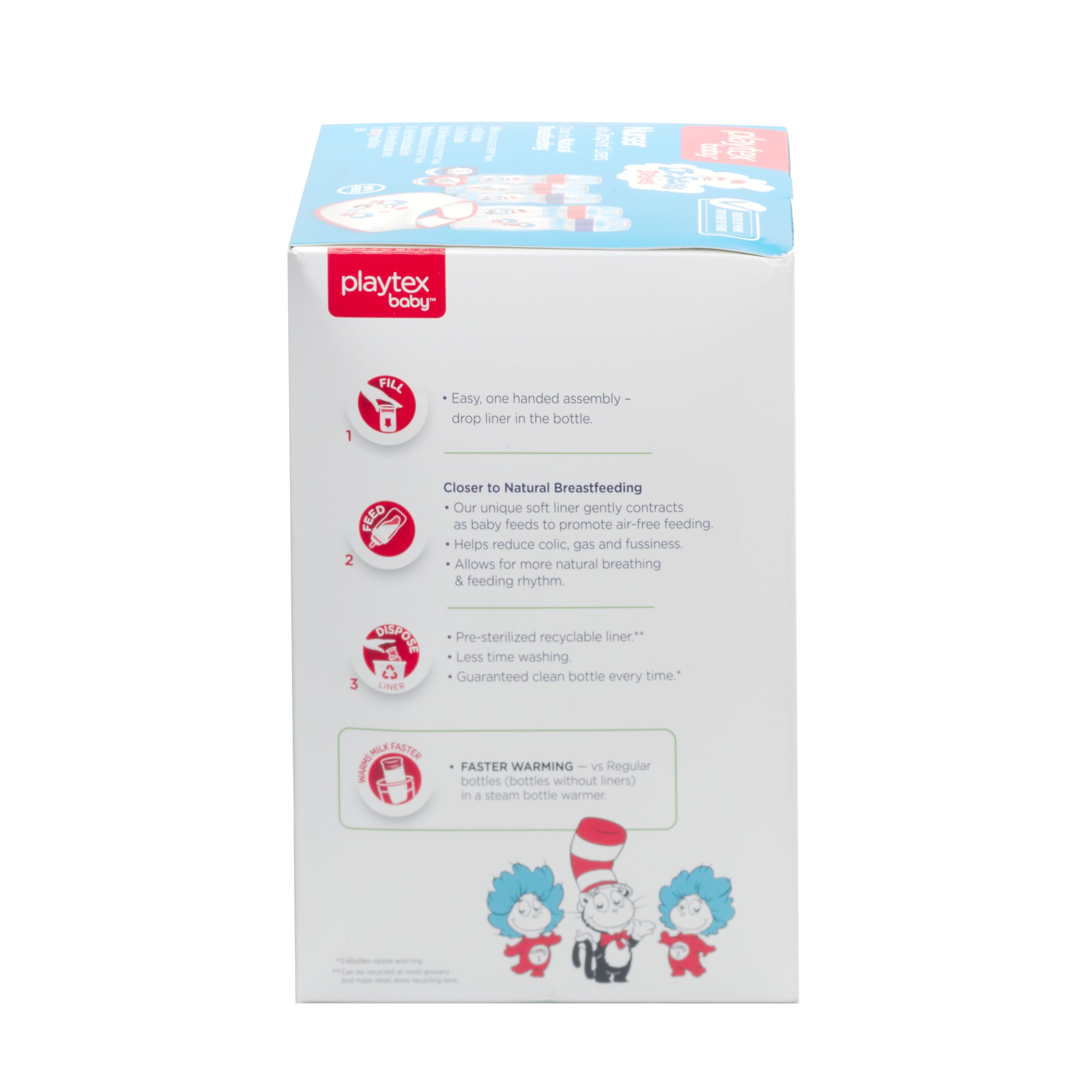 Playtex Baby Dr. Seuss Gift Set - 2 Pacifiers, 3X 4oz & 2X 8oz Baby Bottles, 1 Cloth Bib, 2 Extra Nipples, 60 Disposable Drop-Ins Liners | Newborn Essentials for Feeding & Soothing | Perfect Baby Shower Gift & Travel Set