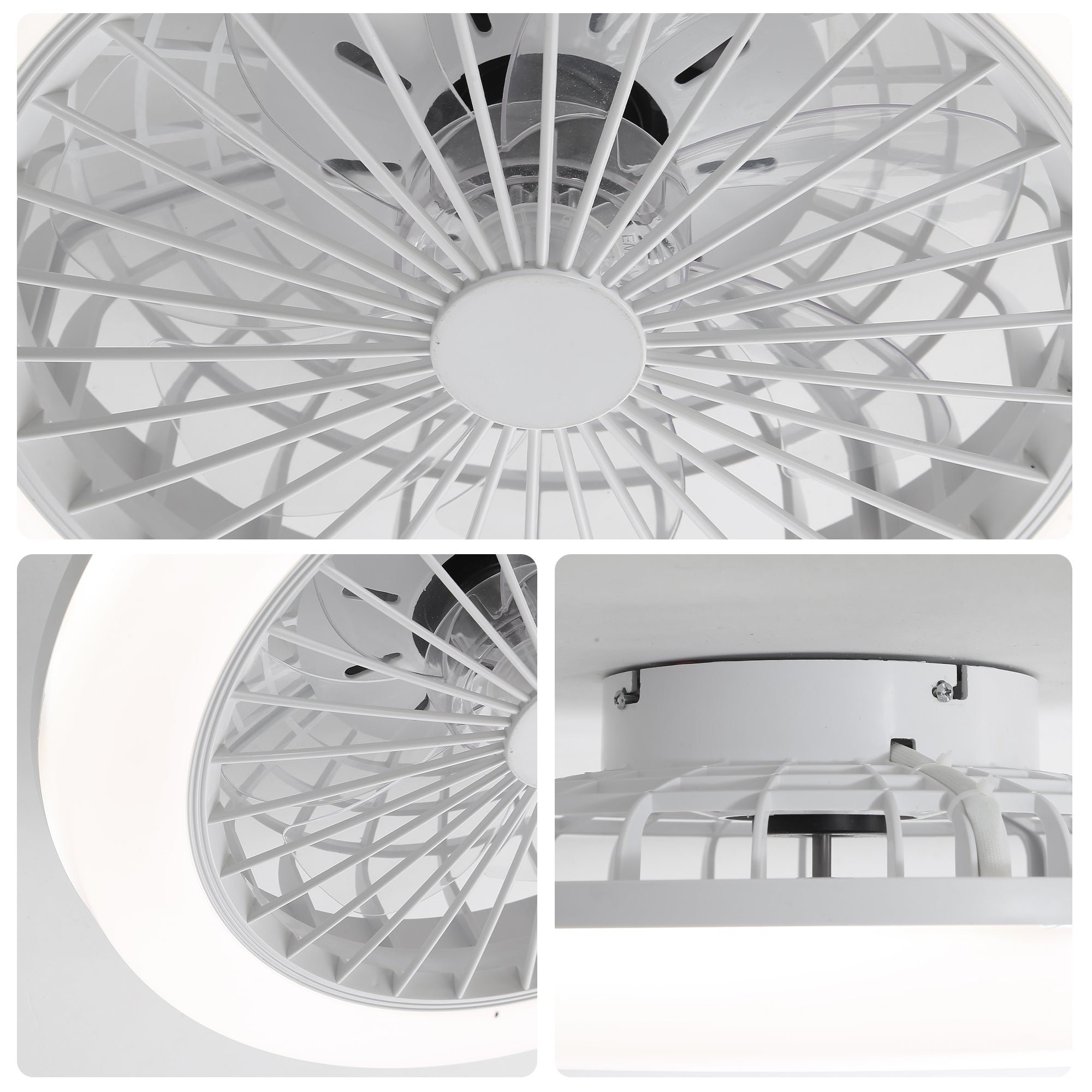 18 Inch Enclosed Bladeless Ceiling Fan with LED Light and Remote Control - Modern Flush Mount Low Profile Design for Bedroom, Kitchen, Dining Room - Quiet Operation & Energy Efficient Cooling Solution