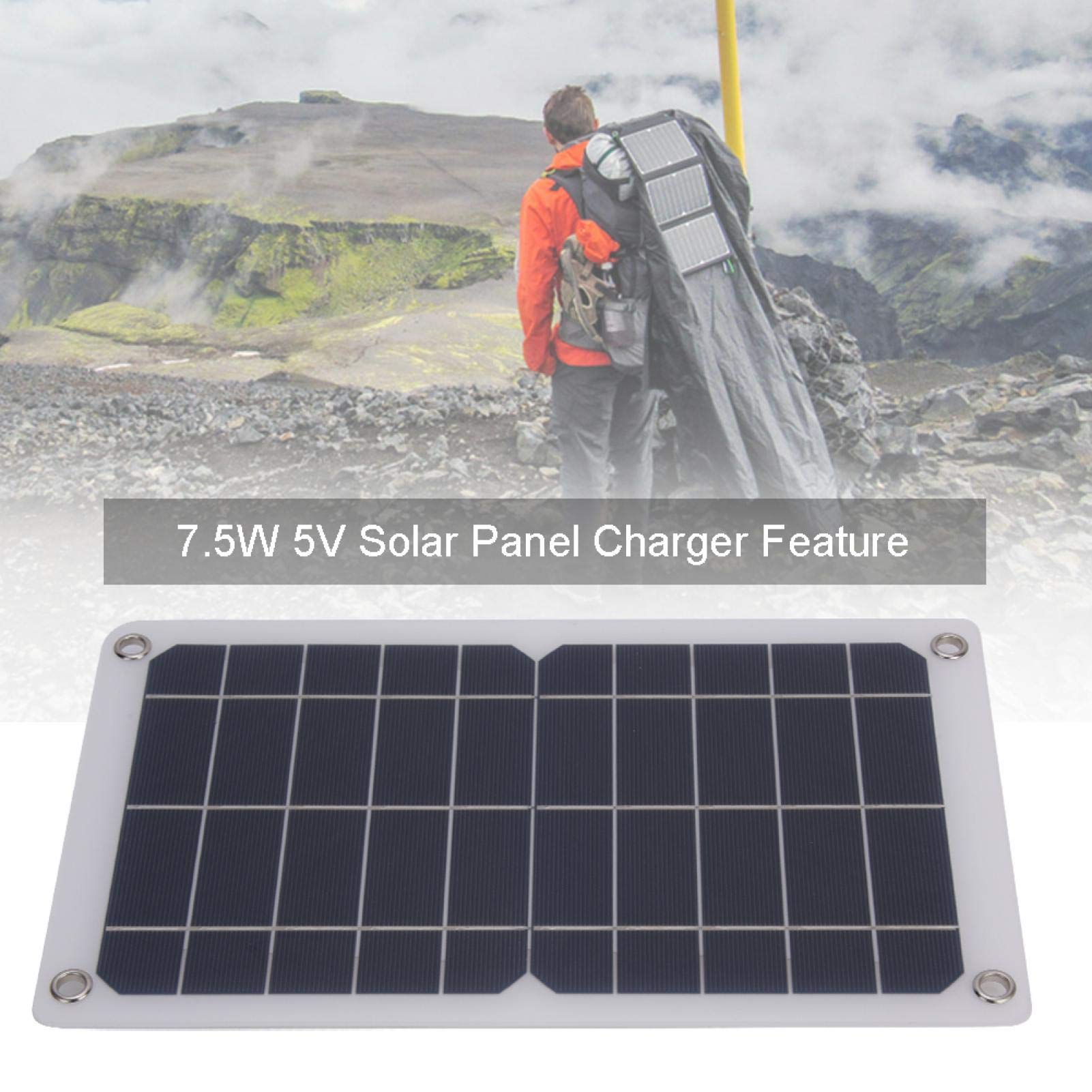 EVTSCAN 7.5W 5V Monocrystalline Solar Panel Charger - Portable Solar Power Bank for Outdoor Camping, Hiking, Emergency Power Supply & USB Device Charging