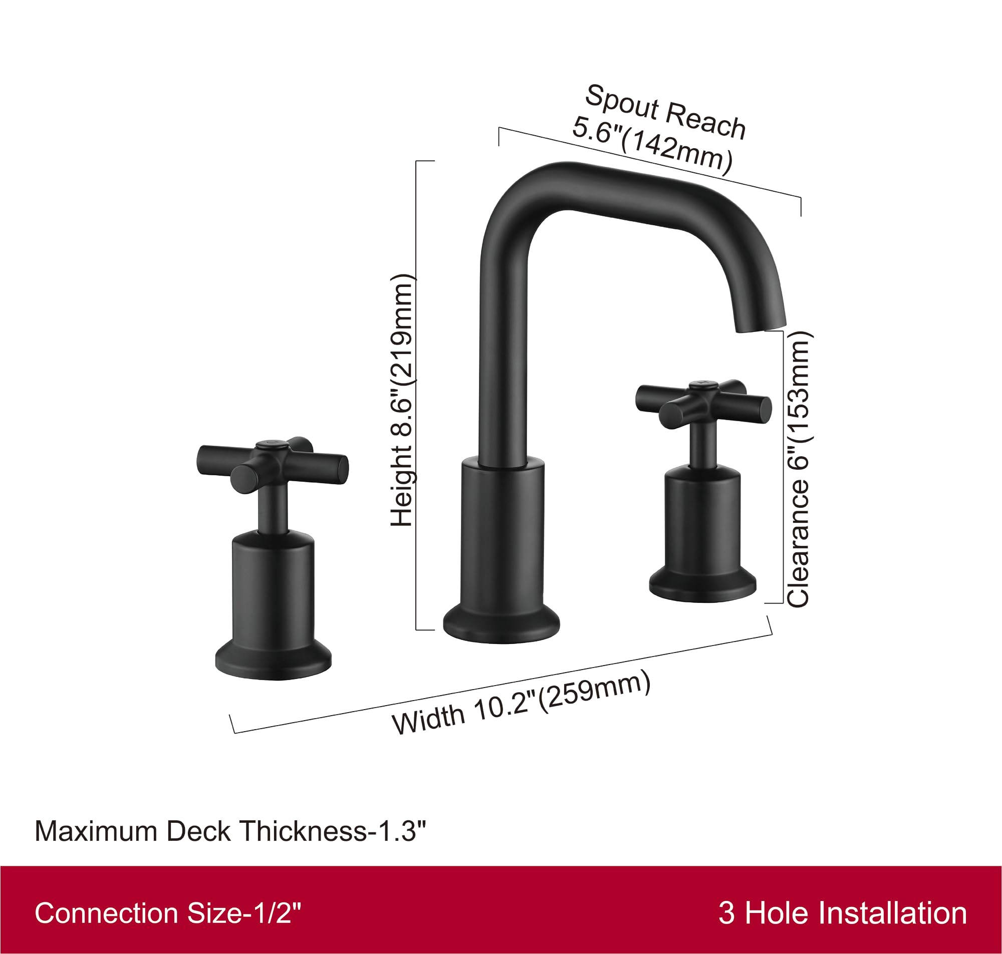 8 Inch Matte Black Two-Handle Widespread Bathroom Sink Faucet with Push-Up Pop-Up Drain - DF-1309CCH-MT | Perfect for Modern Bathroom Vanities & Powder Rooms