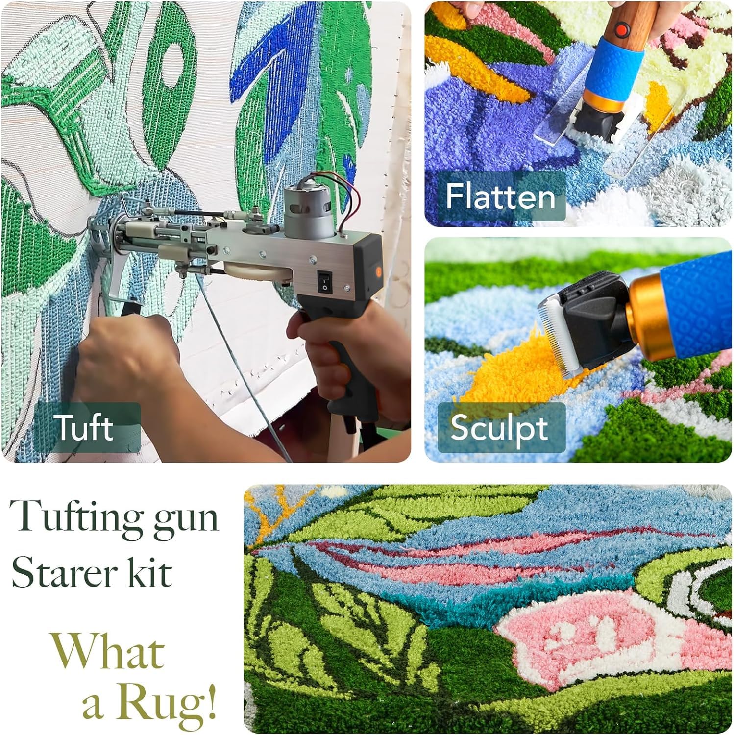 **2 in 1 Electric Tufting Gun – Cut Pile & Loop Pile Rug Making Machine with Starter Kit – 100-240V Carpet Weaving Tool for DIY Home Decor, Crafts, and Custom Rugs (Black)**    **Perfect for:** DIY home decor, handmade rugs, custom carpets, crafting projects, and textile art.