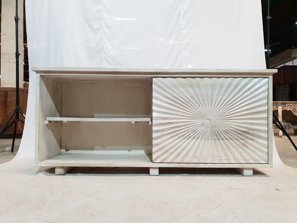 French Hand Carved Rustic White Buffet Sideboard - Large Dining Room Storage Cabinet 172x43x75cm | Perfect for Farmhouse Decor, Kitchen Organization & Dining Room Furniture