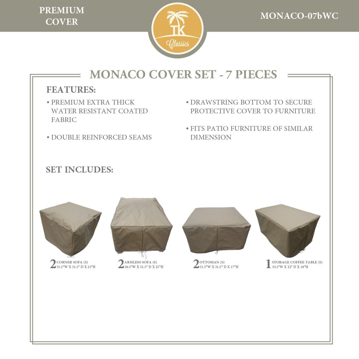 TK Classics MONACO-07bWC Waterproof Patio Furniture Covers - Beige Outdoor Sofa Protector for All Weather Use, UV Resistant & Fade Proof - Perfect for Garden, Deck, Poolside & Backyard Furniture Protection