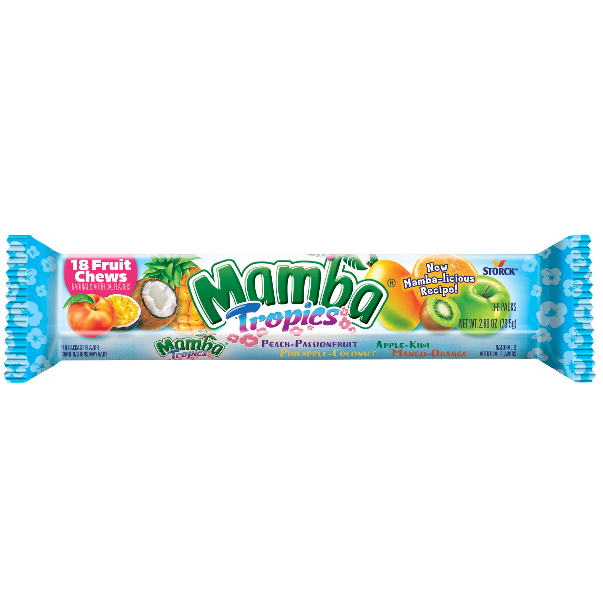 Mamba Tropics Fruit Chews Candy - Assorted Flavors, 18 Pieces per Pack (24 Packs) - Bulk Tropical Candy for Parties, Movie Nights & Office Snacks