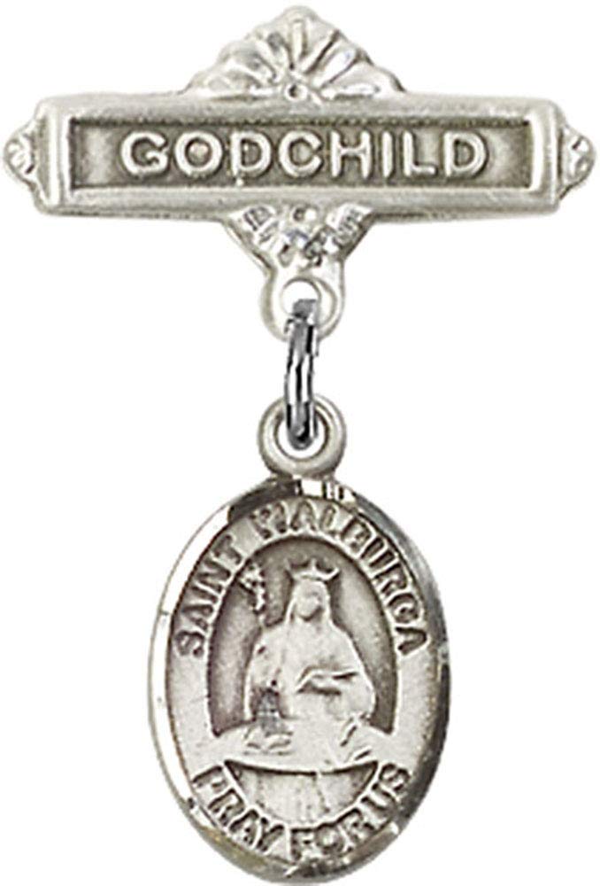 Sterling Silver Baby Badge with St. Walburga Charm & Godchild Pin - Handmade in USA | Catholic Baptism Gift, Christening Jewelry, First Communion Present for Girls & Boys